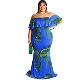Plus Size Women Clothes Summer Sunflowers Leaf Printed Sexy Tight Dress