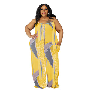 Plus Size Suspender Printed Loose Casual  Women Clothing One-Piece Trousers