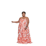 Plus Size Sundress Summer Loose Spaghetti-Strap Floral Print   Woman Women Maxi Dress
