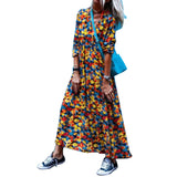 Early printed chiffon high waist commuter V-neck dress