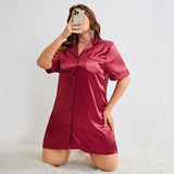 Plus Size Women Pajamas Silk Ice Silk Thin Long Sleeve Cardigan Artificial Silk Simple Sexy Home Wear