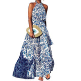 Women Wear  Summer Halterneck Tropical Leaf Printed Loose Dress for Women