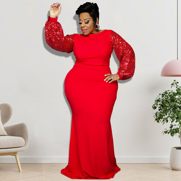 Plus Size Women Clothes Winter New Hit Sequin Sleeve Women Dress