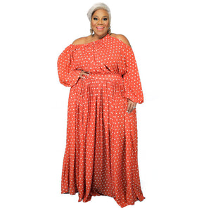 Plus Size Women Clothing  Printed Loose  Dress One Shoulder Strap Sexy Large Swing Dress