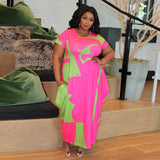 Plus Size Popular Spring Printed round Neck Long Creative Dress