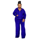 Women Clothing Autumn Winter Solid Color Casual High Waist Wide Leg Pants Two Piece Suit Women