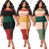 Plus Size Thread Stitching Contrast Color Tight  Women Dress