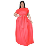 Plus Size Plus Size Women  Solid Color Cross Lace-up Large Swing Skirt Two-Piece Suit