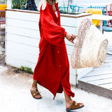 Autumn Winter Ladies Solid Color Loose Vacation Cardigan Maxi Dress