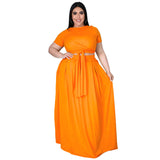 Plus Size Plus Size Women  Solid Color Cross Lace-up Large Swing Skirt Two-Piece Suit