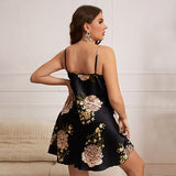 Plus Size Artificial Silk Suspender Spring Summer Sexy Printed Pajamas Women Pajamas Ice Silk Silk Pajamas