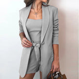Spring Summer Solid Color Vest Blazer Fashion High Waist Shorts Women Clothing