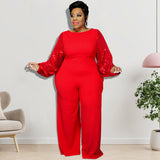 Plus Size Women Clothes Winter New Sequin Sleeve round Neck Jumpsuit  New