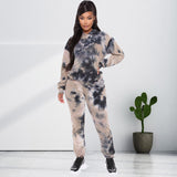 Plus Size Popular Autumn Sping Tie-Dyed Loose Hooded Sweater  Casual Set