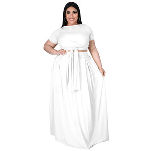 Plus Size Plus Size Women  Solid Color Cross Lace-up Large Swing Skirt Two-Piece Suit