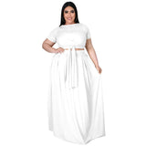 Plus Size Plus Size Women  Solid Color Cross Lace-up Large Swing Skirt Two-Piece Suit