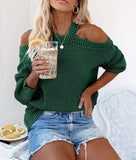 Autumn Winter Office plus Size Sexy off-the-Shoulder Solid Color Loose Knitted Sweater for Women