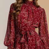 Long sleeve floral printdress bandage skirt