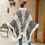 Women Fur Collar Shawl Autumn Winter Thickened Warm Knitted Cape