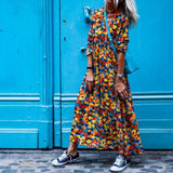 Early printed chiffon high waist commuter V-neck dress