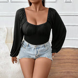 Plus Size Women Clothes Slim Fit Slimming Puff Sleeve Long Sleeve Sexy Jumpsuit