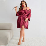 Plus Size Sexy Morning Gowns Slip Nightdress Suit Ice Silk Silk Pajamas Homewear Night Robe Spring Summer Two Piece Dress
