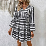 Short  Women Autumn Winter Long Sleeve Printed Dress