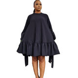 Autumn  Loose Solid Color Puff Sleeve  Plus Size  Dress