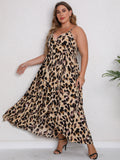 Plus Size Women Summer Sexy V neck Strap Leopard Print Dress