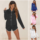 Artificial Silk Long Sleeve Shorts Home Wear Pajamas Women