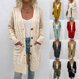Knitwear Autumn Winter Long Cable-Knit Sweater Women Button Cardigan