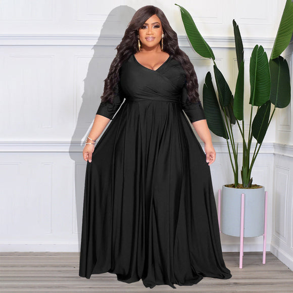 Plus Size Woman Women Clothing Solid Color V Neck Sexy Wedding Clothes Dress
