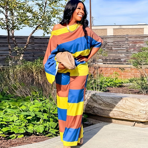 Plus Size Spring Autumn Women Loose Oversized Long Sleeves Suit Round Neck Printed Shoulder Two Piece Set