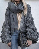 Office Loose Short Winter Hand Woven Ball Lantern Sleeve Sweater Coat Women
