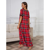 Nightdress Women Short Sleeved Red Plaid Home Pajamas Women
