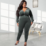 Plus Size Autumn Elastic Velvet Slim Fit Two Piece Set  Women Suit