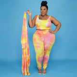 Plus Size Tie-Dye Casual Three-Piece Set Women Suit