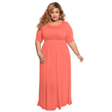 Plus Size Dress Summer Women Clothing Solid Color Round Neck Loose Casual  Dress