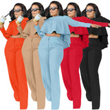 Women Clothing  Front Short Back Long Ruffled Zipper Pocket Straight-Leg Pants Two-Piece Set