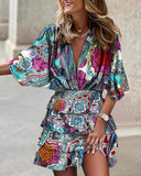 Women's Batman Sleeve V Neck Irregular Hem Dress