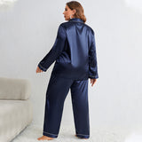 Plus Size Pajamas Silk Ice Silk Thin Long Sleeved Trousers Cardigan Artificial Silk Sexy Home Wear Suit