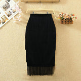 High Waist Stitching Tassels Slim-Fit Hip Skirt Party Pencil Skirt plus Size Women Skirt Skirt Plus Size