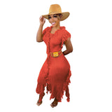 Women Clothing Casual   Solid Color Knitted Sleeveless Tassel Dress