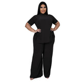 Plus Size Sexy Nightclub Uniforms Casual Lace-up Wide-Leg Pants Two-Piece Set Women Clothing