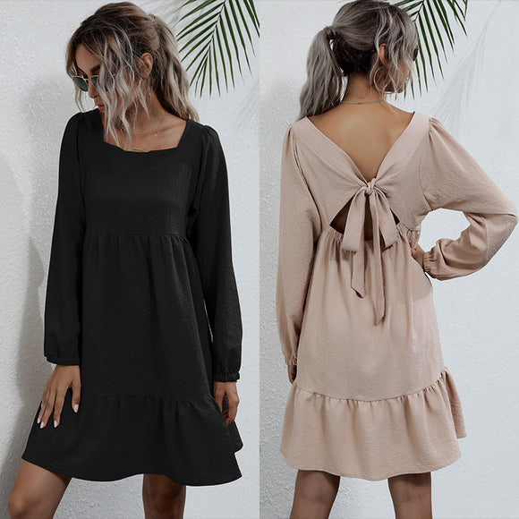 U Neck Slim Long Sleeve Dress