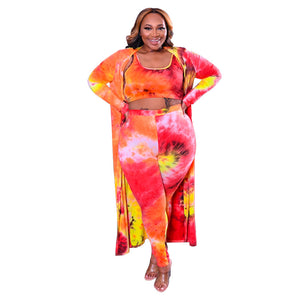 Plus Size Tie-Dye Casual Three-Piece Set Women Suit