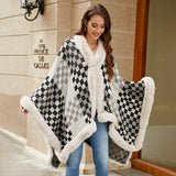 Women Fur Collar Shawl Autumn Winter Thickened Warm Knitted Cape