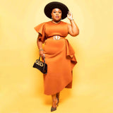 Plus Size Sexy  Women Clothing Solid Color One Shoulder Ruffle Stitching Party Nightclub Dress No Belted