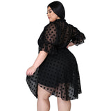 Plus Size Popular  Sexy See-through Mesh Hollow Out Cutout Dress for Women