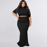 Plus Size Solid Color Short Sleeve Casual Two-Piece Suit  Women Suit